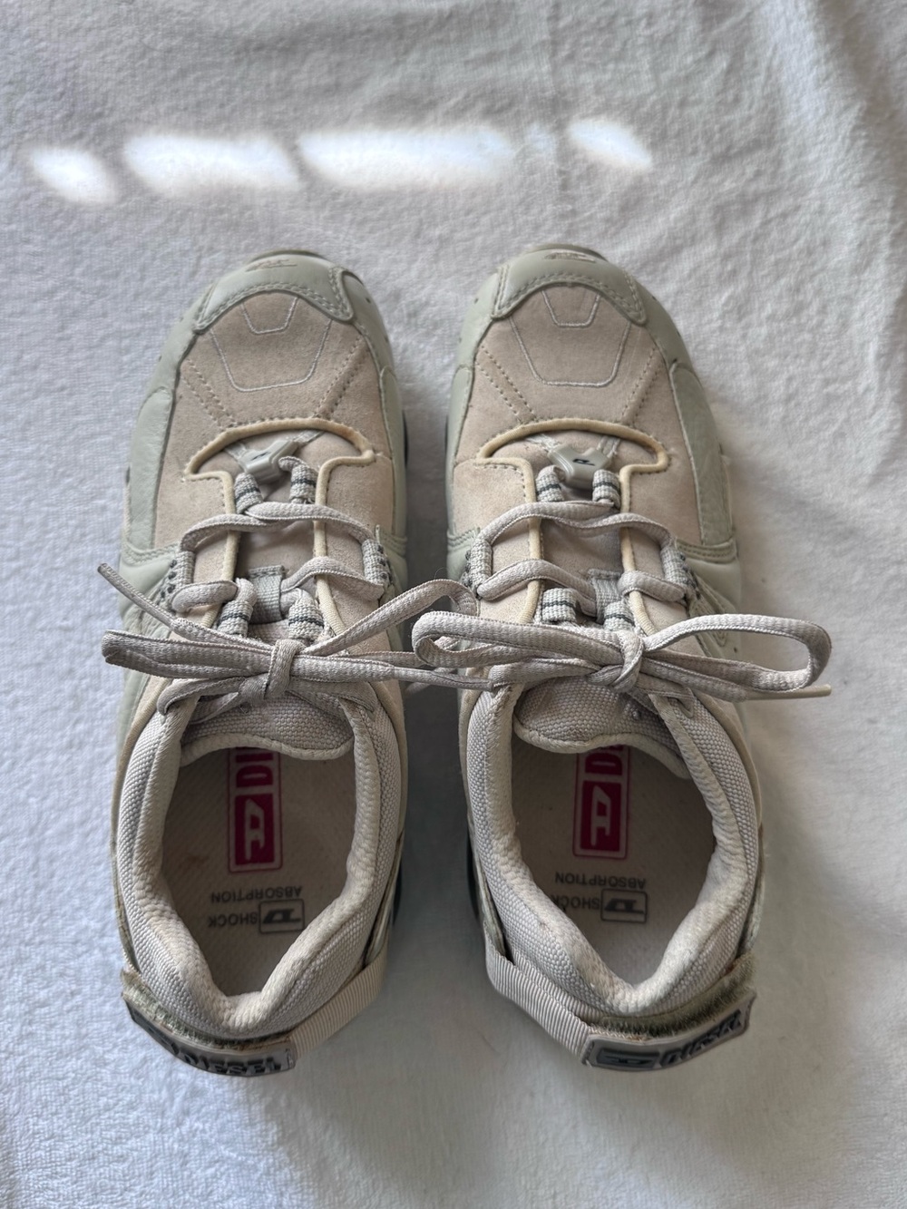 Vintage Diesel Beige Grey Brown Leather Suede Bubble Sole Sneakers | Size 6 US W